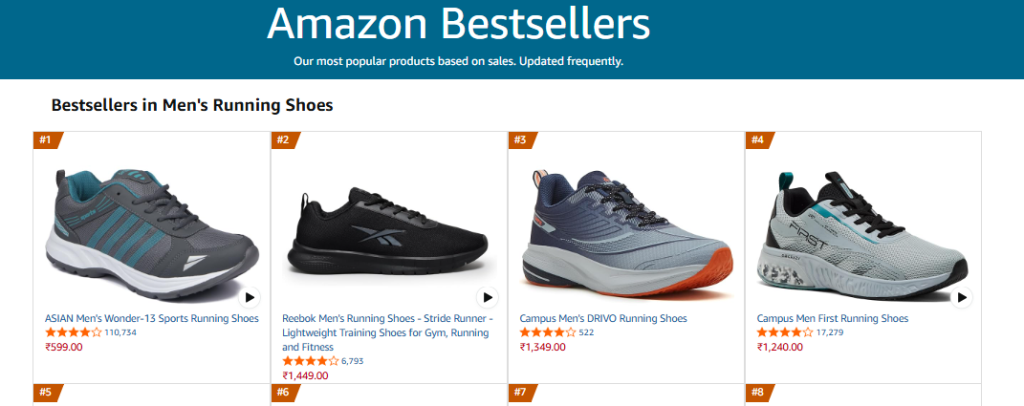 Running shoes are one of the top items sold on Amazon India