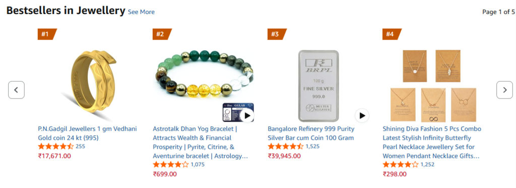 Most sold items on amazon in Jewellery