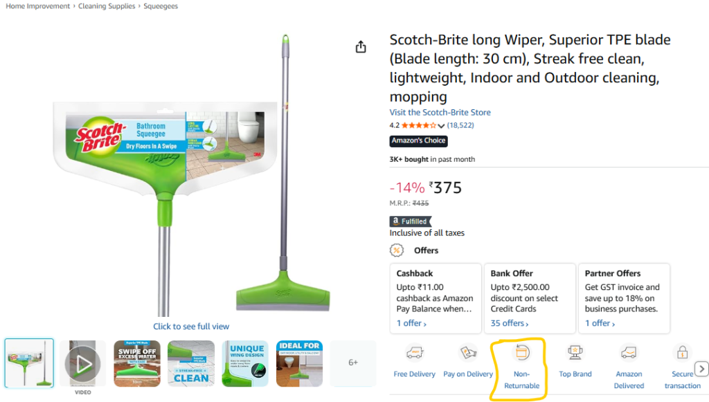 Non Returnable Products for Home on Amazon